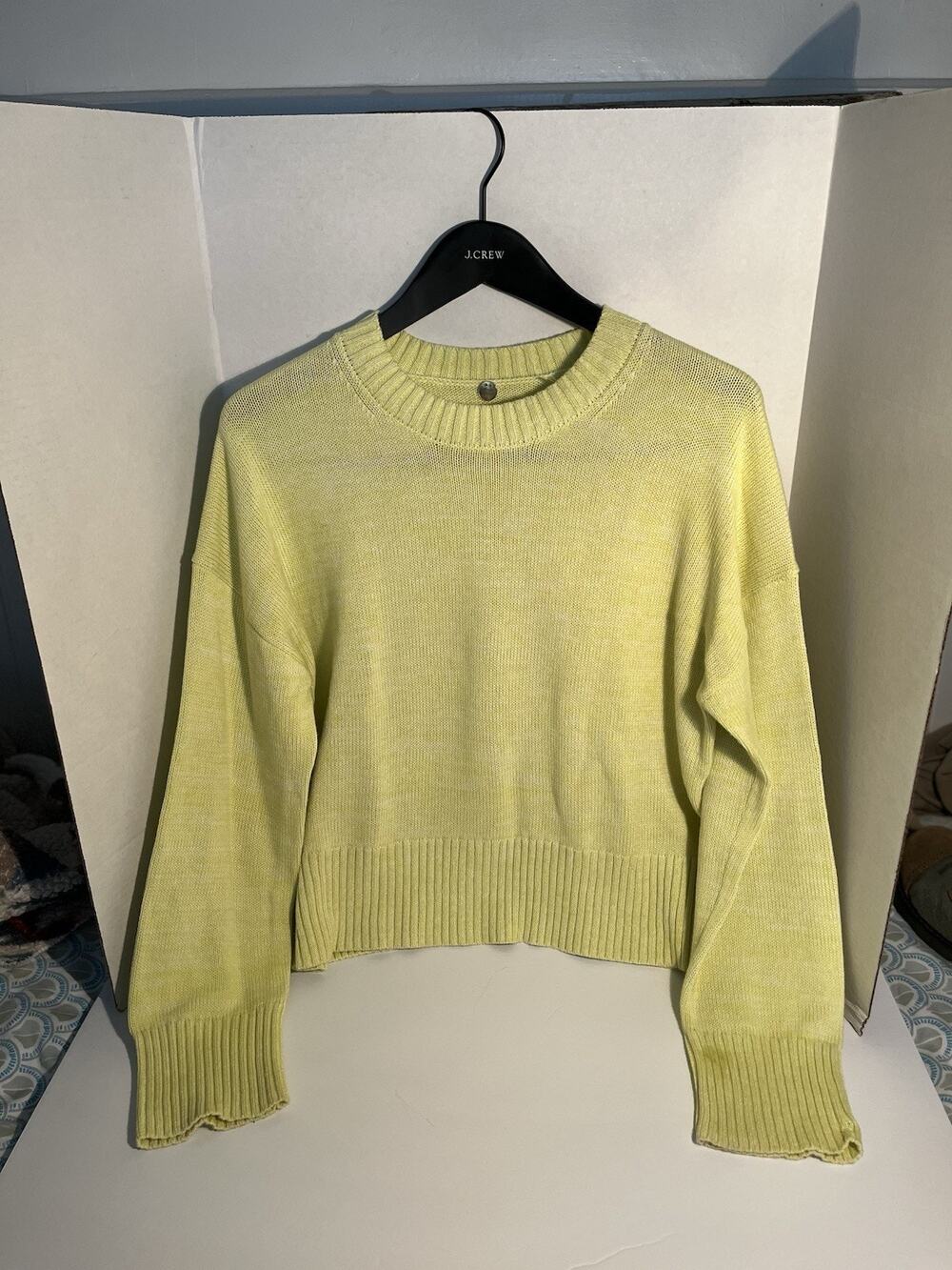 MARGARET O'LEARY PALE YELLOW CANARY COLOR ORGANIC COTTON SWEATER, SIZE SMALL